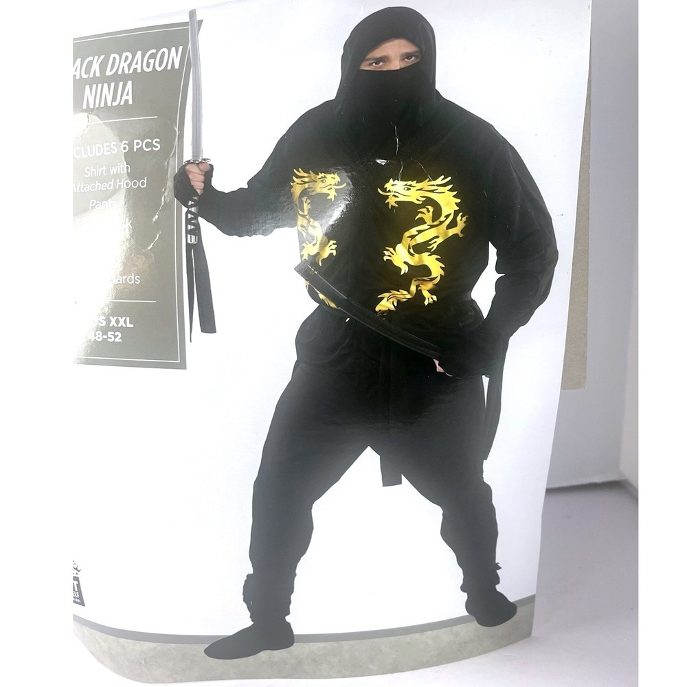 NWT Men's Black Dragon Ninja Halloween Costume – Plus XXL 48–52